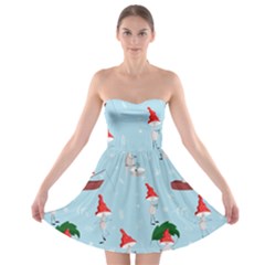 Funny Mushrooms Go About Their Business Strapless Bra Top Dress by SychEva