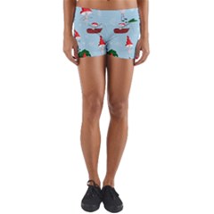 Funny Mushrooms Go About Their Business Yoga Shorts by SychEva