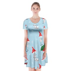 Funny Mushrooms Go About Their Business Short Sleeve V-neck Flare Dress by SychEva