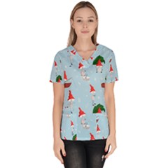 Funny Mushrooms Go About Their Business Women s V-neck Scrub Top by SychEva