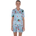 Funny Mushrooms Go About Their Business Satin Short Sleeve Pajamas Set View1