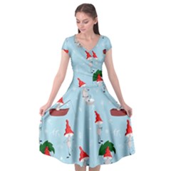 Funny Mushrooms Go About Their Business Cap Sleeve Wrap Front Dress by SychEva