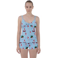 Funny Mushrooms Go About Their Business Tie Front Two Piece Tankini by SychEva