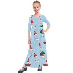 Funny Mushrooms Go About Their Business Kids  Quarter Sleeve Maxi Dress