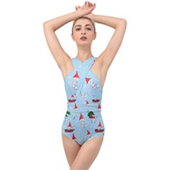 Funny Mushrooms Go About Their Business Cross Front Low Back Swimsuit by SychEva