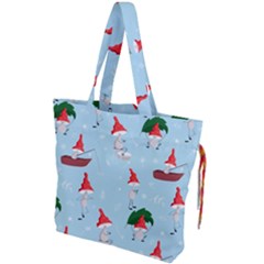 Funny Mushrooms Go About Their Business Drawstring Tote Bag by SychEva