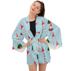 Funny Mushrooms Go About Their Business Long Sleeve Kimono by SychEva