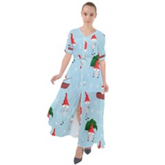 Funny Mushrooms Go About Their Business Waist Tie Boho Maxi Dress