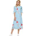 Funny Mushrooms Go About Their Business Bow Sleeve Chiffon Midi Dress View1