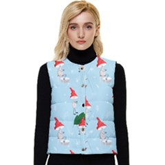 Funny Mushrooms Go About Their Business Women s Short Button Up Puffer Vest