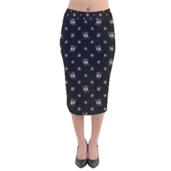 Black And White Funny Monster Print Pattern Velvet Midi Pencil Skirt by dflcprintsclothing