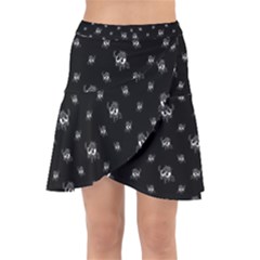 Black And White Funny Monster Print Pattern Wrap Front Skirt