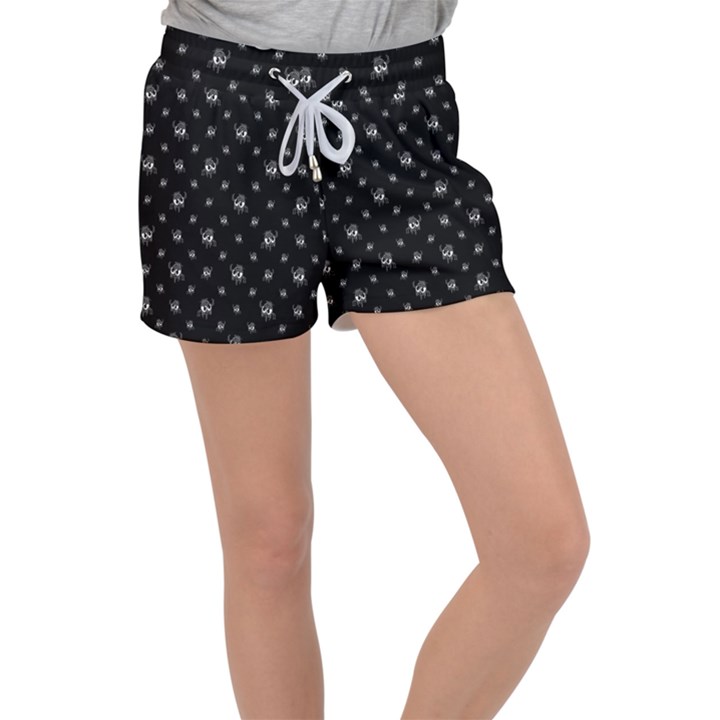 Black And White Funny Monster Print Pattern Velour Lounge Shorts