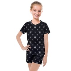 Black And White Funny Monster Print Pattern Kids  Mesh Tee And Shorts Set