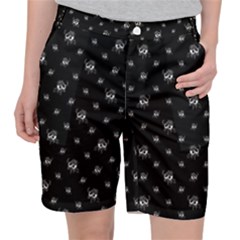 Black And White Funny Monster Print Pattern Pocket Shorts by dflcprintsclothing