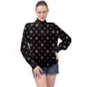 Black And White Funny Monster Print Pattern High Neck Long Sleeve Chiffon Top View1