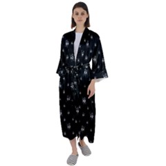 Black And White Funny Monster Print Pattern Maxi Satin Kimono