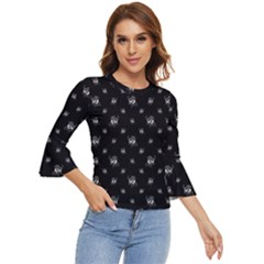 Black And White Funny Monster Print Pattern Bell Sleeve Top