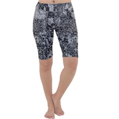 Grey And White Grunge Camouflage Abstract Print Cropped Leggings 