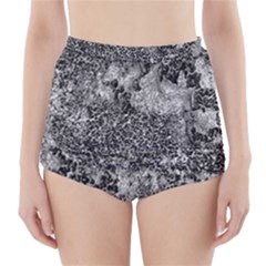 Grey And White Grunge Camouflage Abstract Print High-waisted Bikini Bottoms by dflcprintsclothing