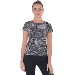 Grey And White Grunge Camouflage Abstract Print Short Sleeve Sports Top  by dflcprintsclothing