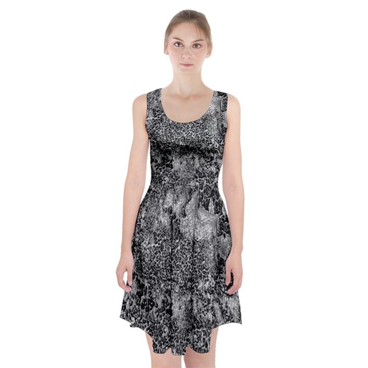 Grey And White Grunge Camouflage Abstract Print Racerback Midi Dress