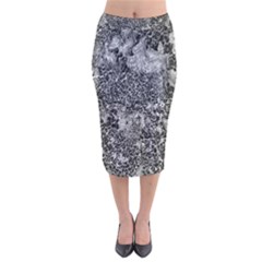 Grey And White Grunge Camouflage Abstract Print Velvet Midi Pencil Skirt by dflcprintsclothing