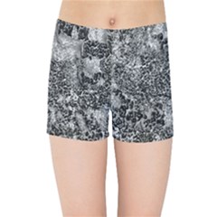 Grey And White Grunge Camouflage Abstract Print Kids  Sports Shorts by dflcprintsclothing