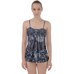 Grey And White Grunge Camouflage Abstract Print Babydoll Tankini Set by dflcprintsclothing