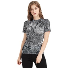 Grey And White Grunge Camouflage Abstract Print Women s Short Sleeve Rash Guard by dflcprintsclothing