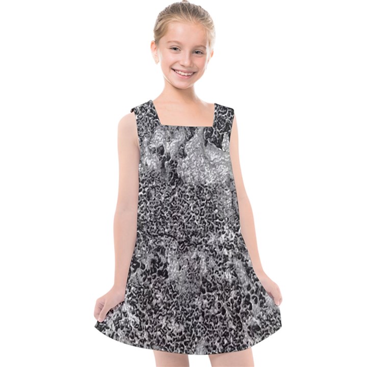 Grey And White Grunge Camouflage Abstract Print Kids  Cross Back Dress