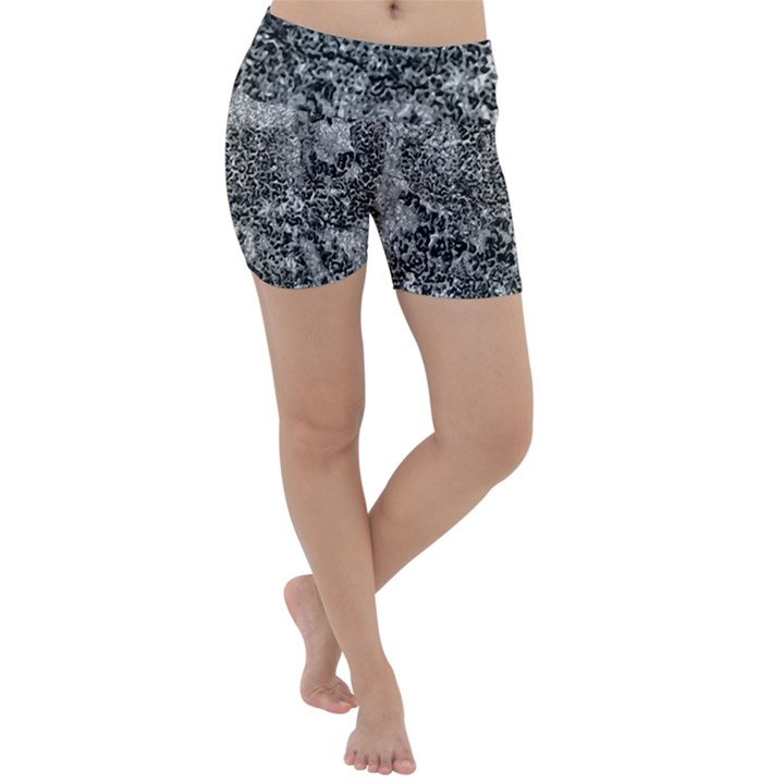 Grey And White Grunge Camouflage Abstract Print Lightweight Velour Yoga Shorts