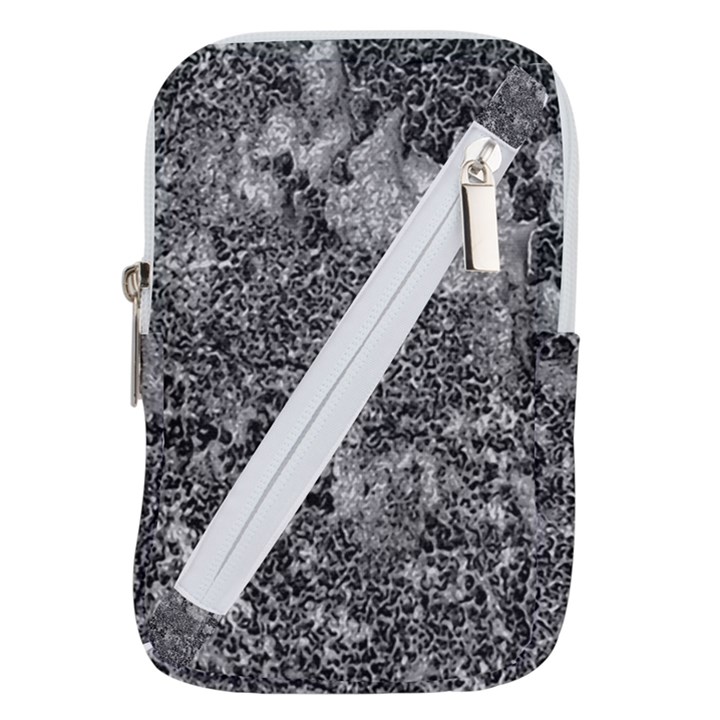 Grey And White Grunge Camouflage Abstract Print Belt Pouch Bag (Large)