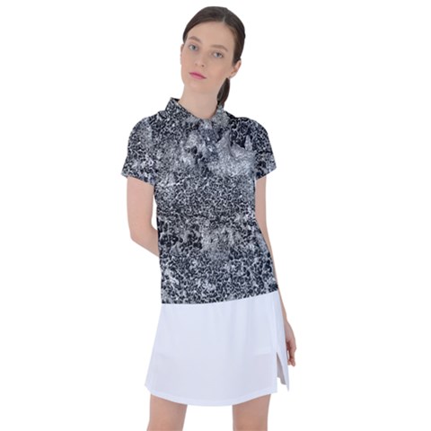 Grey And White Grunge Camouflage Abstract Print Women s Polo Tee by dflcprintsclothing