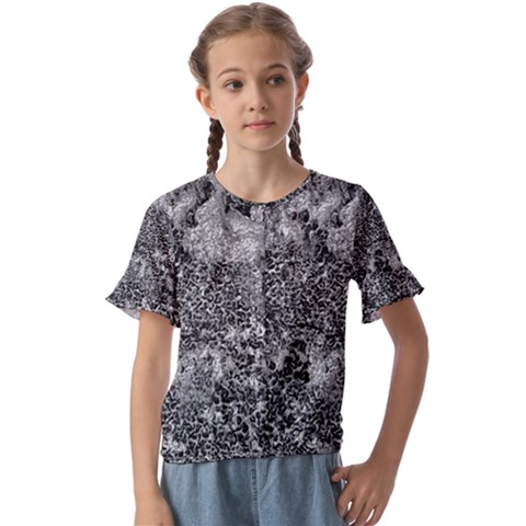 Grey And White Grunge Camouflage Abstract Print Kids  Cuff Sleeve Scrunch Bottom Tee by dflcprintsclothing