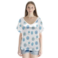 Aquarium With Fish V-neck Flutter Sleeve Top by SychEva