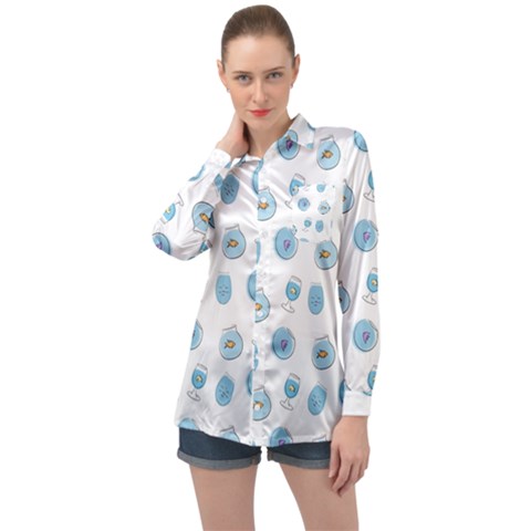 Aquarium With Fish Long Sleeve Satin Shirt by SychEva