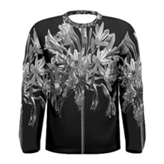 Black And White Lilies Botany Motif Print Men s Long Sleeve Tee