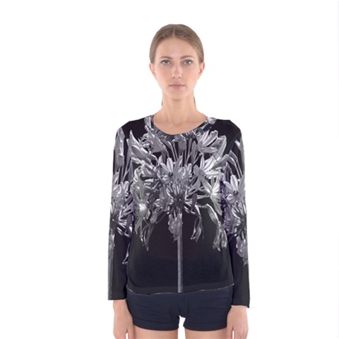 Black And White Lilies Botany Motif Print Women s Long Sleeve Tee by dflcprintsclothing