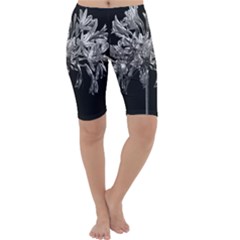 Black And White Lilies Botany Motif Print Cropped Leggings  by dflcprintsclothing