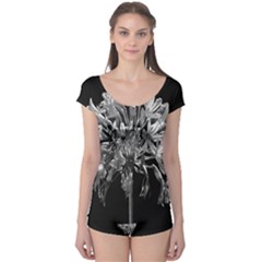 Black And White Lilies Botany Motif Print Boyleg Leotard  by dflcprintsclothing