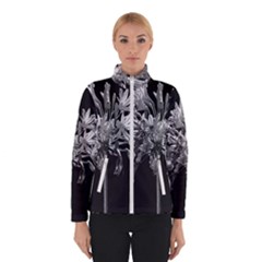 Black And White Lilies Botany Motif Print Winter Jacket