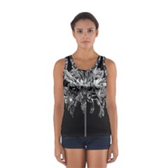 Black And White Lilies Botany Motif Print Sport Tank Top 