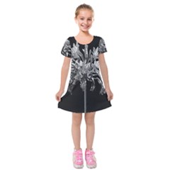 Black And White Lilies Botany Motif Print Kids  Short Sleeve Velvet Dress by dflcprintsclothing