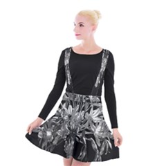 Black And White Lilies Botany Motif Print Suspender Skater Skirt