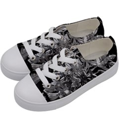 Black And White Lilies Botany Motif Print Kids  Low Top Canvas Sneakers by dflcprintsclothing