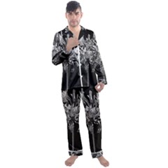 Black And White Lilies Botany Motif Print Men s Long Sleeve Satin Pajamas Set by dflcprintsclothing