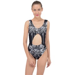 Black And White Lilies Botany Motif Print Center Cut Out Swimsuit by dflcprintsclothing