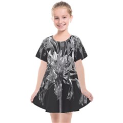 Black And White Lilies Botany Motif Print Kids  Smock Dress