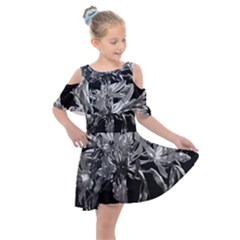 Black And White Lilies Botany Motif Print Kids  Shoulder Cutout Chiffon Dress by dflcprintsclothing